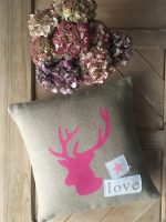 Coussin lin 40x40cm "Tête de cerf Rose" – Image 3