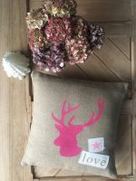 Coussin lin 40x40cm "Tête de cerf Rose"